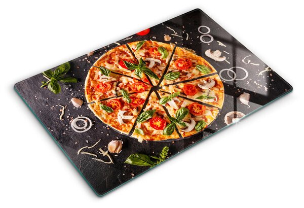 Skleněná deska za sporák Pizza s houbami