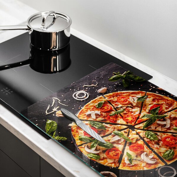 Skleněná deska za sporák Pizza s houbami