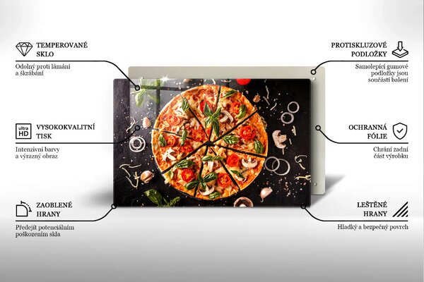 Skleněná deska za sporák Pizza s houbami