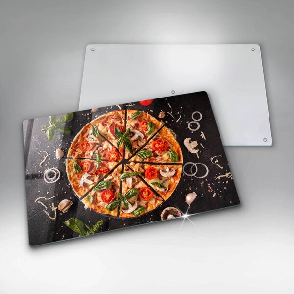Skleněná deska za sporák Pizza s houbami