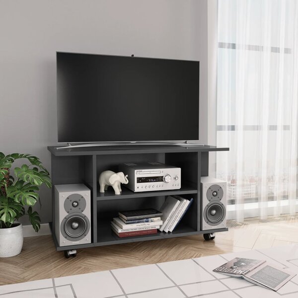 TV stolek s kolečky lesklý šedý 80x40x40 cm kompozitní dřevo