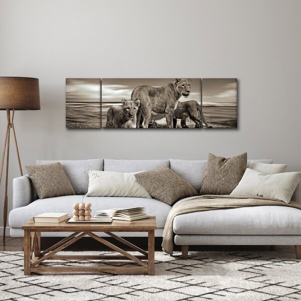 Obraz černobílých lvů (170x50 cm)