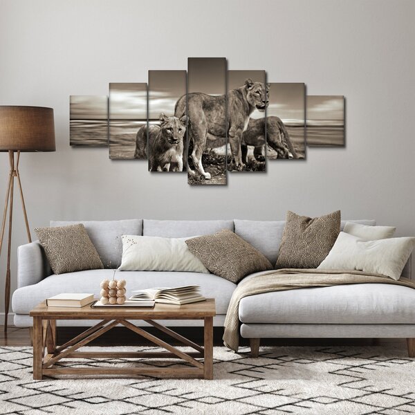 Obraz černobílých lvů (210x100 cm)