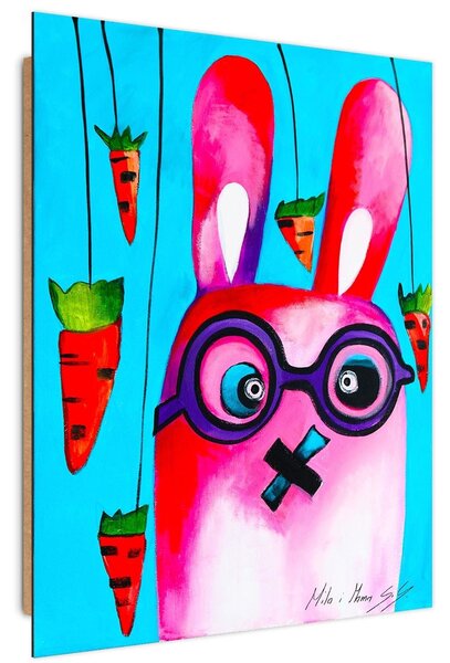 Obraz Růžový králíček s brýlemi Velikost: 80 x 120 cm, Provedení: Panelový obraz