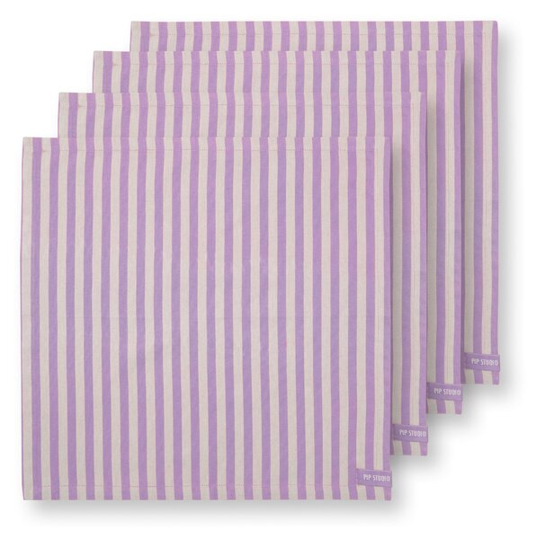 Pip Studio Stripes Green set 4ks látkových ubrousků 40x40cm, lila
