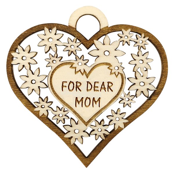 AMADEA Dřevěné srdce s textem "FOR DEAR MOM", 7 cm, český výrobek