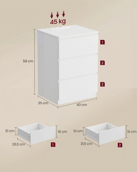 SADA NOČNÍCH STOLKŮ, bílá, 40/59/35 cm MID.YOU, Online Only