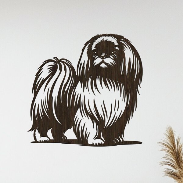 Dřevěný obraz psa Pekingese | Rozměry (cm): 40x39 | Zvolte barvu dekoru: Černá