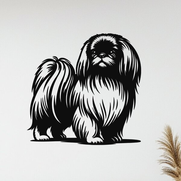 Dřevěný obraz psa Pekingese | Rozměry (cm): 40x39 | Zvolte barvu dekoru: Černá