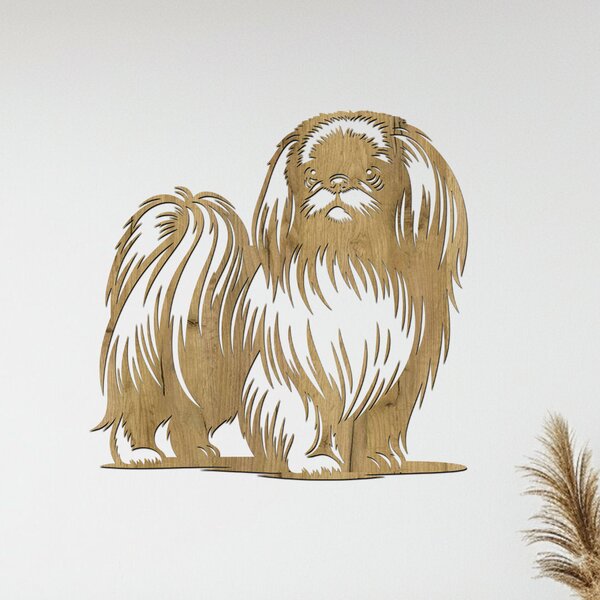 Dřevěný obraz psa Pekingese | Rozměry (cm): 40x39 | Zvolte barvu dekoru: Černá