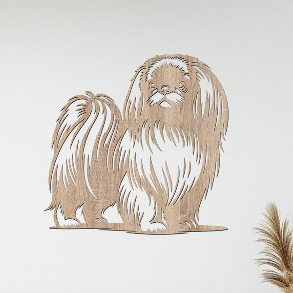Dřevěný obraz psa Pekingese | Rozměry (cm): 40x39 | Zvolte barvu dekoru: Černá