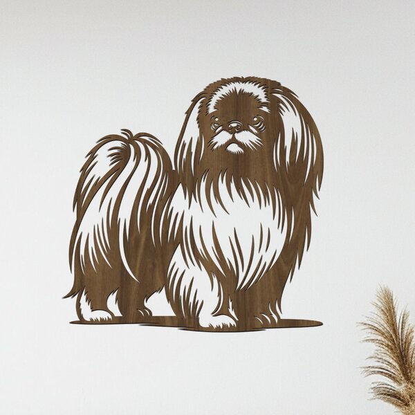 Dřevěný obraz psa Pekingese | Rozměry (cm): 40x39 | Zvolte barvu dekoru: Černá