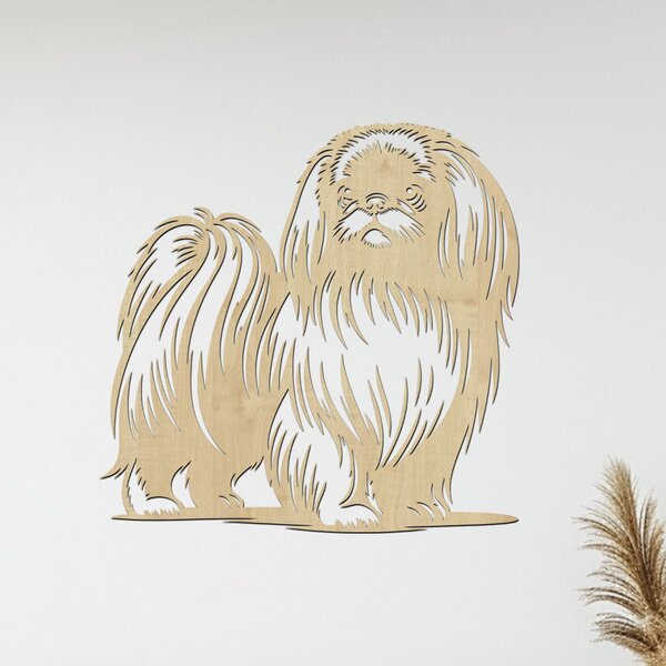 Dřevěný obraz psa Pekingese | Rozměry (cm): 40x39 | Zvolte barvu dekoru: Černá