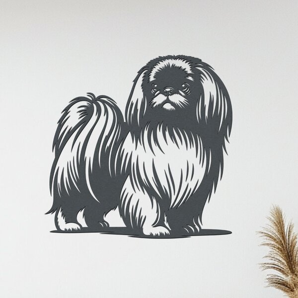 Dřevěný obraz psa Pekingese | Rozměry (cm): 40x39 | Zvolte barvu dekoru: Černá