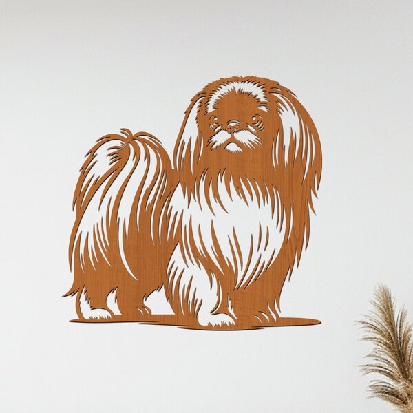 Dřevěný obraz psa Pekingese | Rozměry (cm): 40x39 | Zvolte barvu dekoru: Černá