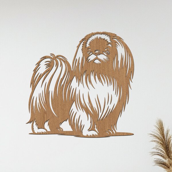 Dřevěný obraz psa Pekingese | Rozměry (cm): 40x39 | Zvolte barvu dekoru: Černá