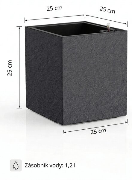 Květináč DELTO STONE 25x25x25 samozavlažovací nízký antracit