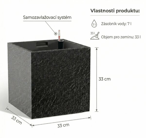 Květináč CUBICO STONE 33x33x33 samozavlažovací kamenná šedá