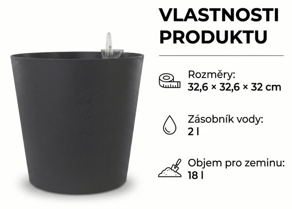 Květináč RONDO STONE 33 samozavlažovací antracit