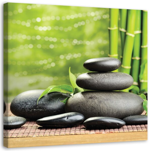 Obraz na plátně Černé zenové kameny a zeleň Rozměry: 30 x 30 cm