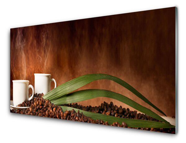 Akrylový obraz Šálky Káva Zrnka Kuchyně 140x70 cm