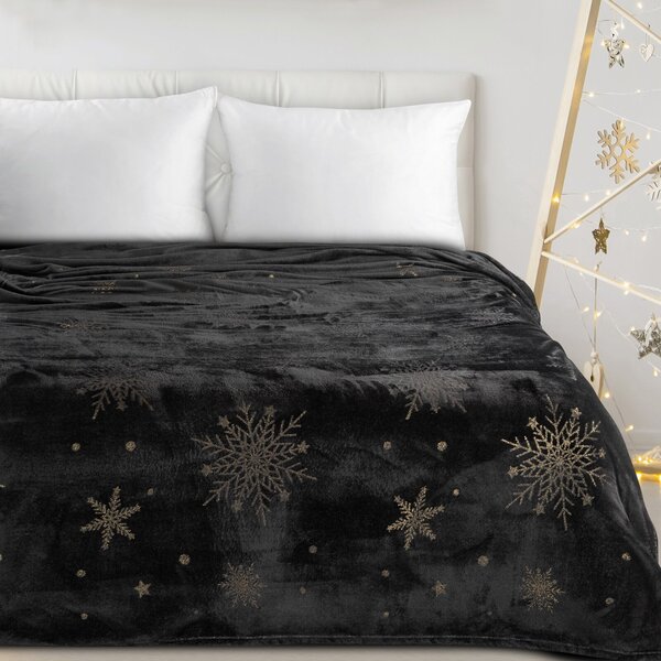 VÁNOČNÍ FLANELOVÁ DEKA SNOW GOLD 150X200 CM VZOROVANÁ