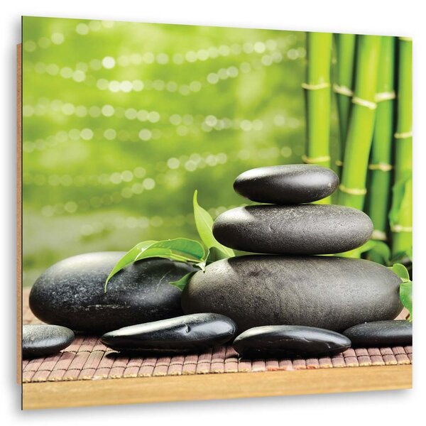 Gario Obraz Černé zenové kameny a zeleň Velikost: 30 x 30 cm, Provedení: Panelový obraz