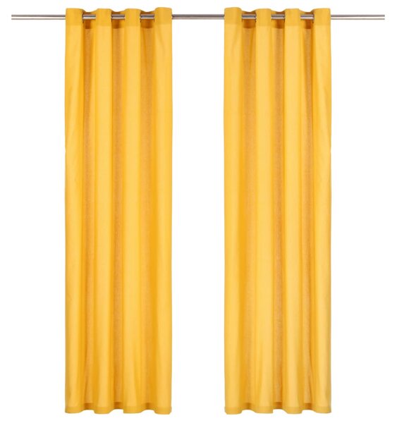 Závěsy s kovovými kroužky 2 ks bavlna 140 x 175 cm žluté