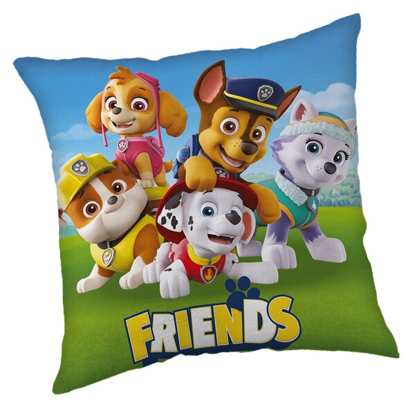 Licenční polštářek s motivem pejsků z Paw Patrol v modré a zelené barvě. Rozměr polštářku je 40x40 cm