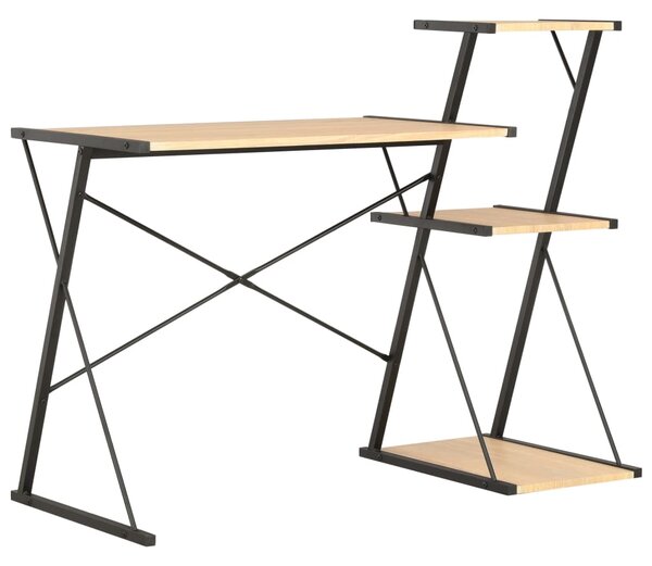 Psací stůl s poličkami černý a dubový odstín 116 x 50 x 93 cm