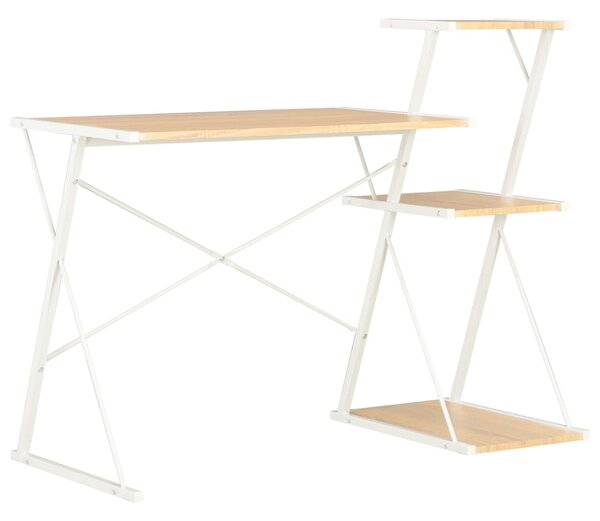 Psací stůl s poličkami bílý a dubový odstín 116 x 50 x 93 cm