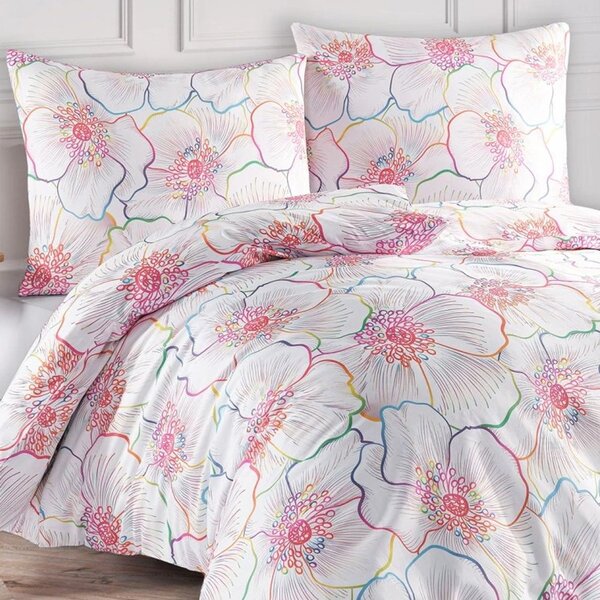 Saténové ložní povlečení Bloom s velkými květy ibišků - Bedtex Exclusive - 100% prémiová bavlna - 70 x 90 cm + 140 x 200 cm