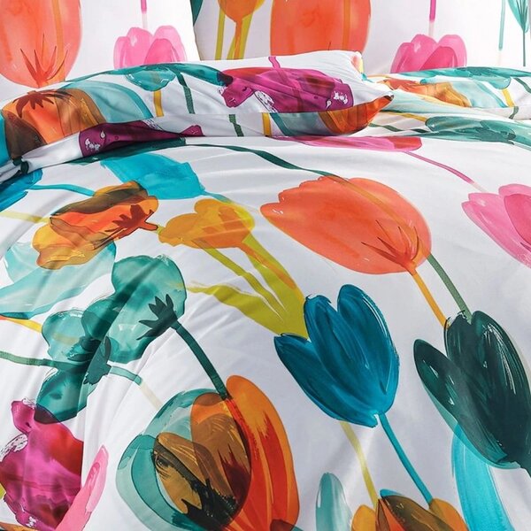 Saténové ložní povlečení Tulipi s velkými květy tulipánů - Bedtex Exclusive - 100% prémiová bavlna - 70 x 90 cm + 140 x 200 cm