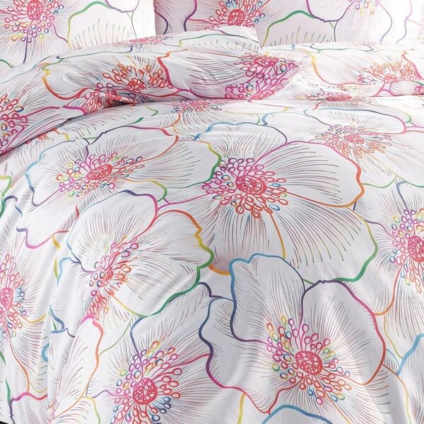 Saténové ložní povlečení Bloom s velkými květy ibišků - Bedtex Exclusive - 100% prémiová bavlna - 70 x 90 cm + 140 x 200 cm