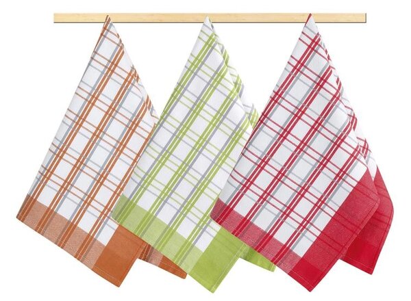 Bellatex Kuchyňské utěrky sada 3 kusů 50x70 cm Kostka Oranžová,Červená,Zelená