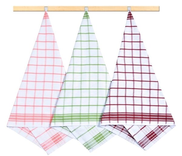 Bellatex Kuchyňské utěrky sada 3 kusů 50x70 cm Kostka Oranžová,Zelená,Vínová