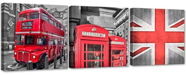 Sada obrazů na plátně Britská červená - 3 dílná Rozměry: 90 x 30 cm