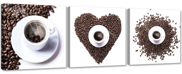 Sada obrazů na plátně Coffee heart - 3 dílná Rozměry: 90 x 30 cm