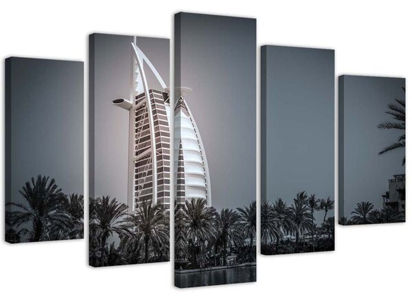 Obraz na plátně Burj Al-arab hotel v Dubaji - 5 dílný Rozměry: 100 x 70 cm