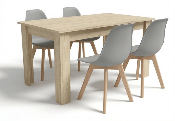 Jídelní set 1 + 4, stůl UMEKO 120x80 cm dub sonoma + šedá židle KITO