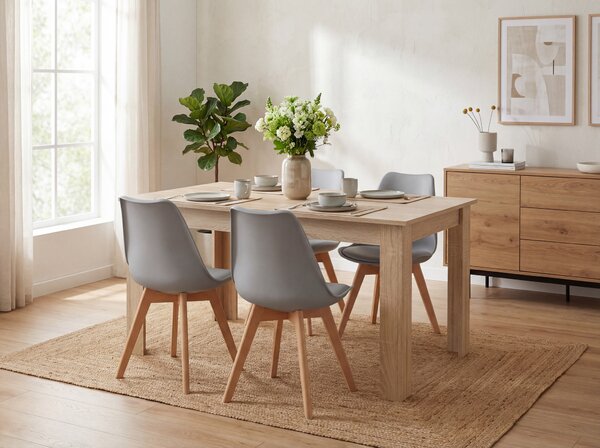 Jídelní set 1 + 4, stůl UMEKO 120x80 cm dub sonoma + šedá židle KITO