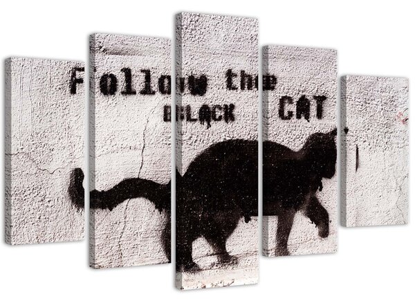 Obraz na plátně Černá kočka - 5 dílný Rozměry: 100 x 70 cm