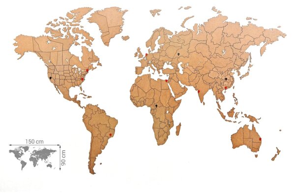 MiMi Innovations Nástěnná mapa světa Luxury puzzle hnědá 150 x 90 cm