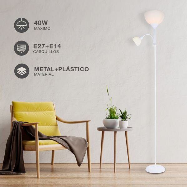 Stojací lampa Nawis se 2 klobouky na žárovky 1xE27 a 1xE14, max 40W, bílá, 3 roky záruka