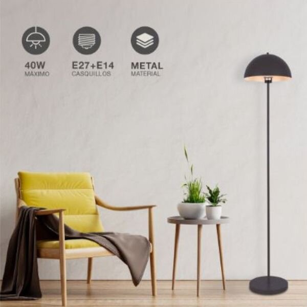 Stylová stojací lampa Gohira 145cm na 1 žárovku E27 max 40W, kovová, černá, 3 roky záruka