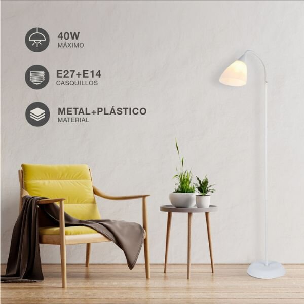 Stojací lampa Langadu 156 cm, na 1 žárovku E27 max 40W, bílá, 3 roky záruka