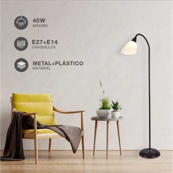Stojací lampa Langadu 156cm, na 1 žárovku E27 max 40W, černá, 3 roky záruka