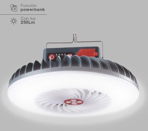 Malý ventilátor se světlem, nabíjecí, přenosný, USB, 4W, 3 rychlosti, 250lm, 3 roky záruka