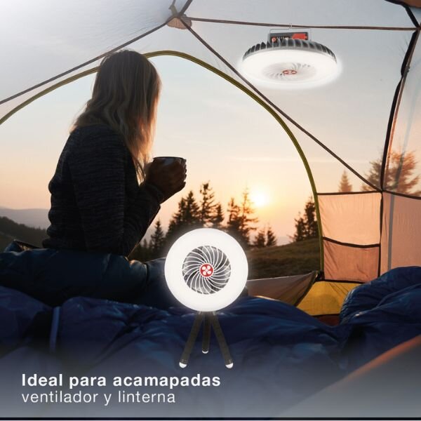 Malý ventilátor se světlem, nabíjecí, přenosný, USB, 4W, 3 rychlosti, 250lm, 3 roky záruka