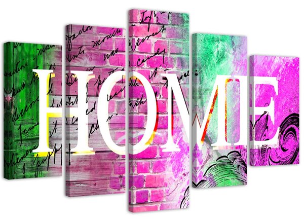 Gario 5 dílný obraz Nápis Home na barevném pozadí Velikost: 100 x 70 cm, Provedení: Obraz na plátně